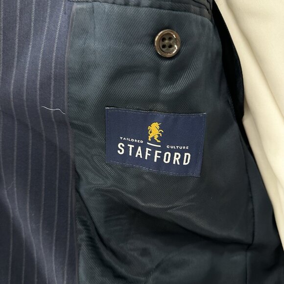 STAFFORD 2 piece suit separates pinstripe navy blue 100% wool classic 42L 36W - Picture 10 of 15